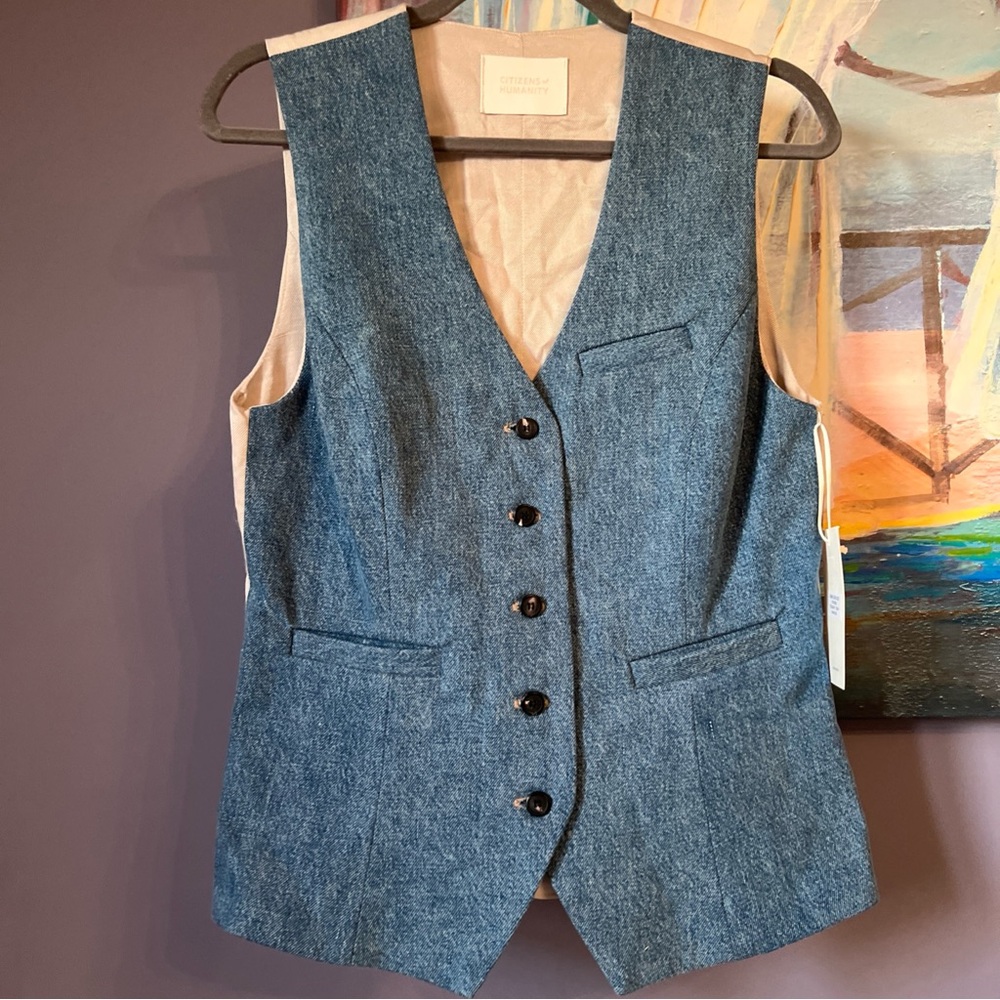 Citizens of Humanity Jasmin Long Vest Normandie Blue MSRP $298 NWT - Picture 5 of 14